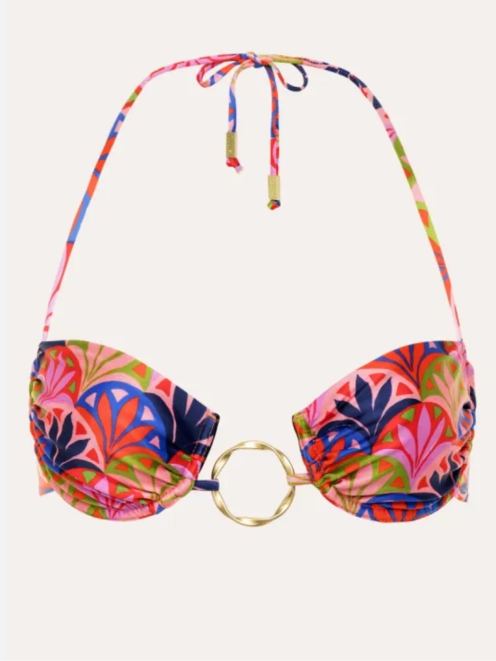 NUA SWIM Colorful Geometric Bikini Too Wire Cups with Matte Gold Ring Size Large